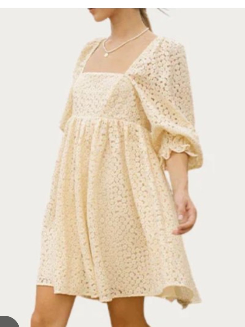Storia cream lace puff sleeve square neck baby doll mini dress small